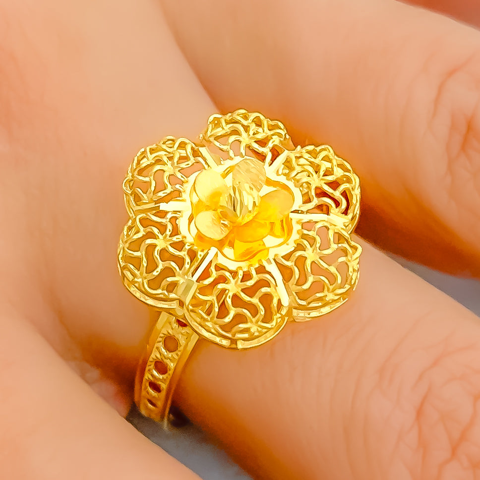 Superior Flower Design Gold Pleted Ring RG-062 – Rudraksh Art Jewellery